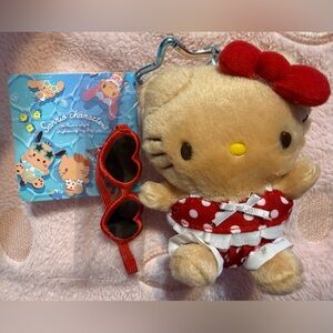 🆕 Hello Kitty Keychain Plush with Red Bow and Sunglasses